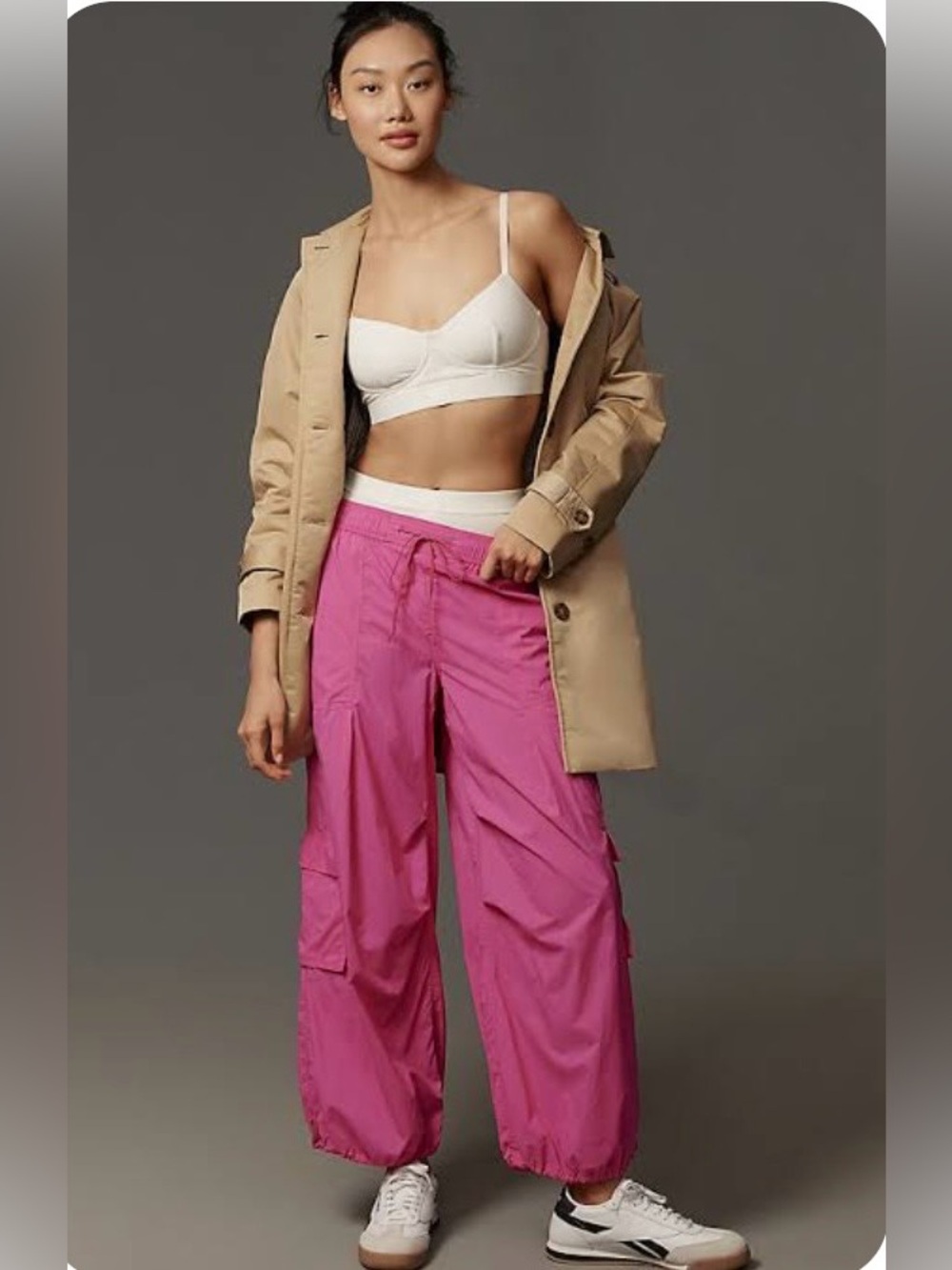 High-Rise Wide-Leg Cargo Pants in Bright Pink - Picture 1 of 11